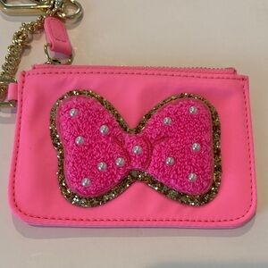 Stoney Clover Lane Pink Bow Coin Purse Keychain with Pearl Accents